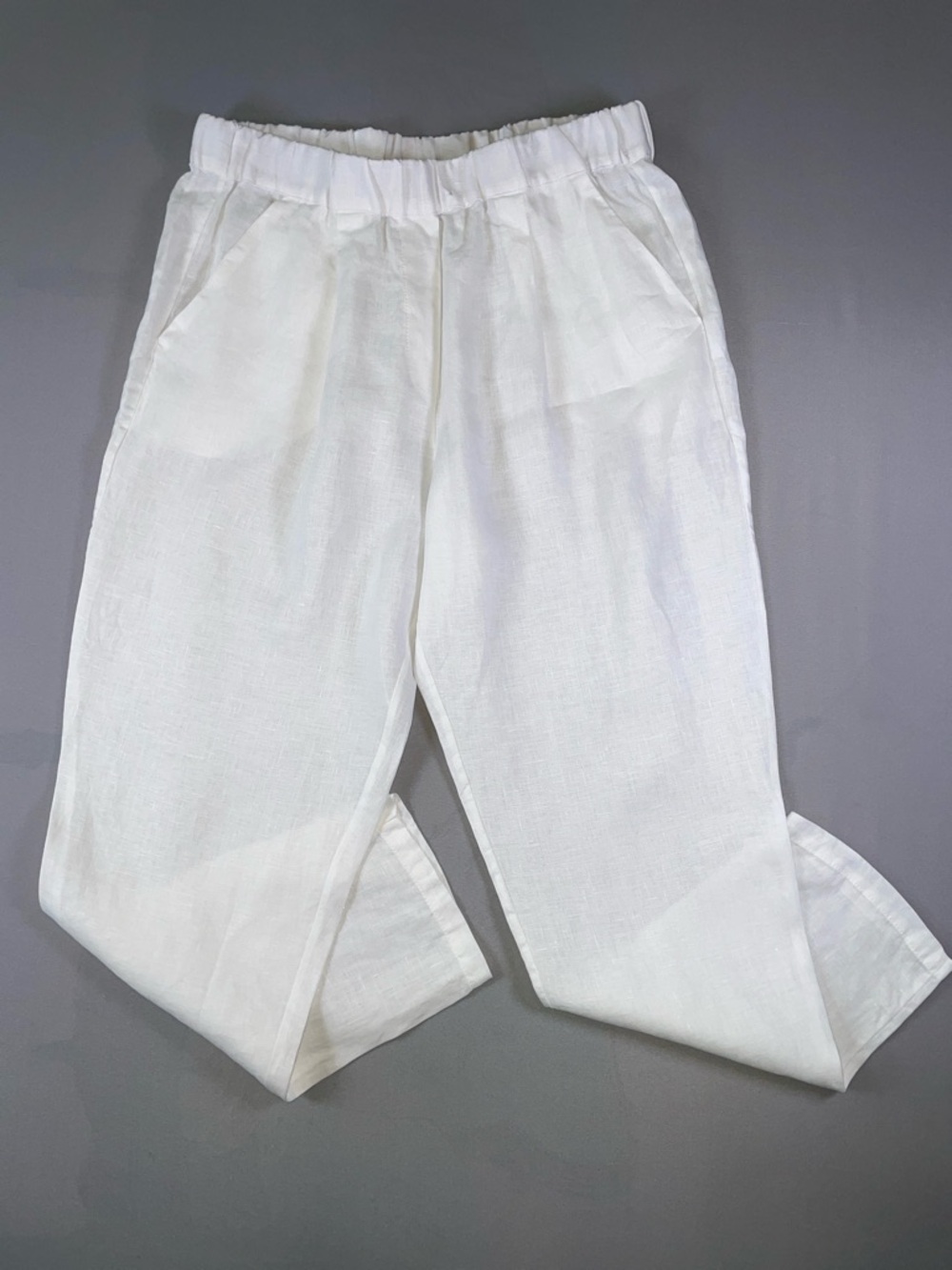 Cento Lino 100% Linen Made in Italy White Elastic Waist Trousers Size Medium - Picture 9 of 9